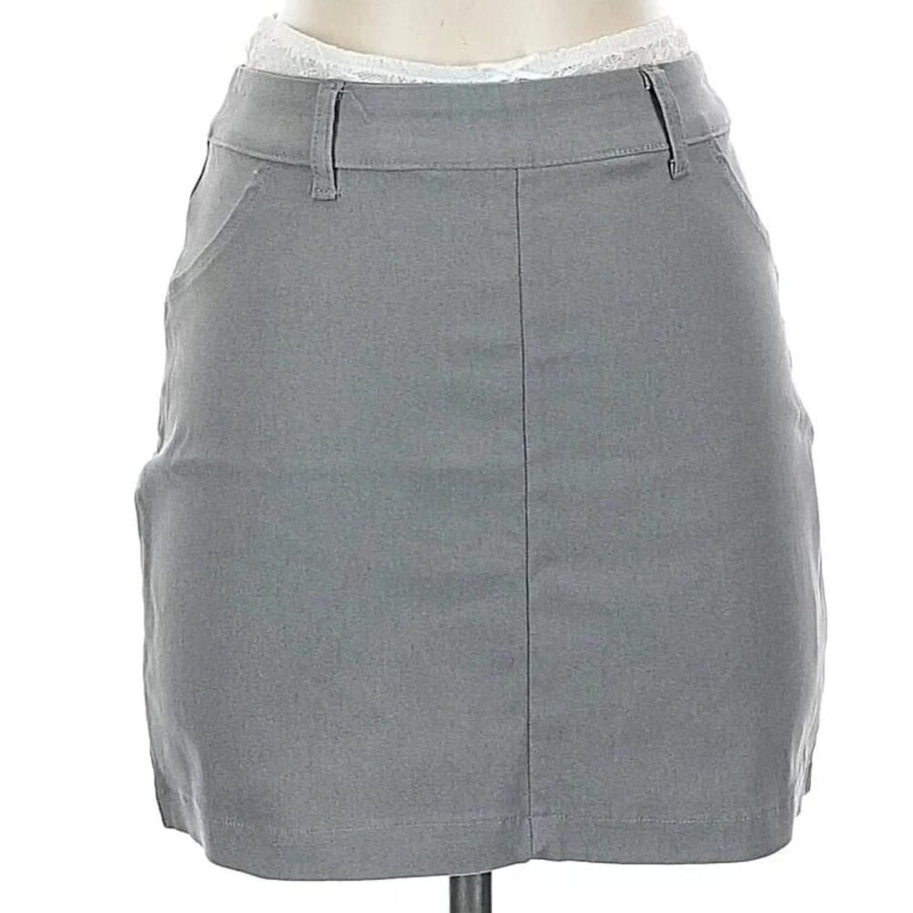 Wild Fable Women's Mini Skirt Peek A Boo Pull On Gray with White Lace NWT